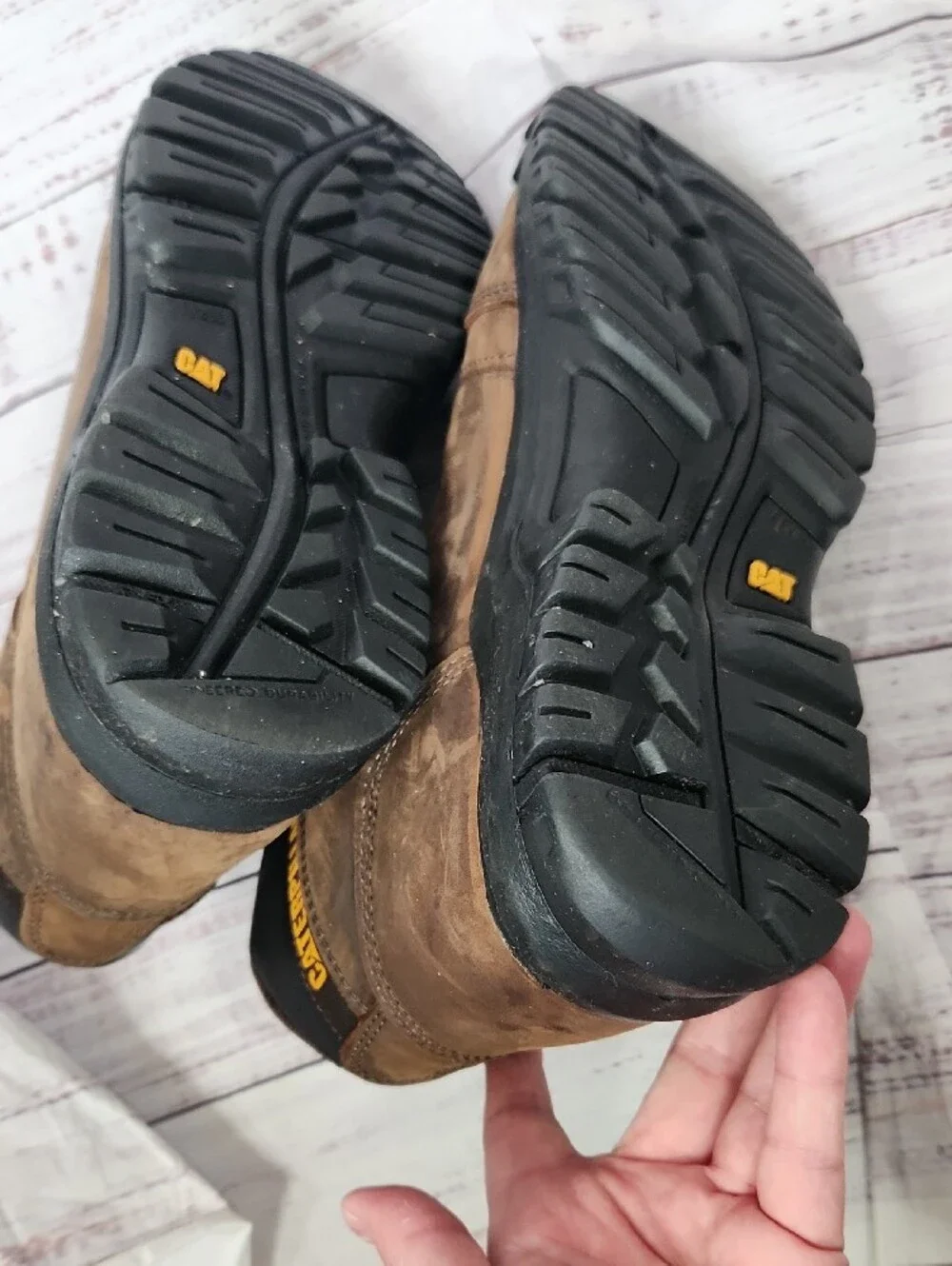 Caterpillar Brown Leather Work Boots with Yellow Laces